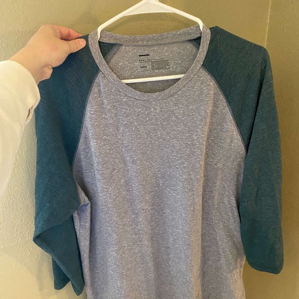 Gray and Teal Raglan Sleeve Shirt